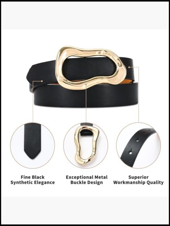 Faux Leather Belt with Gold Buckle for Jeans and Dresses main image 4